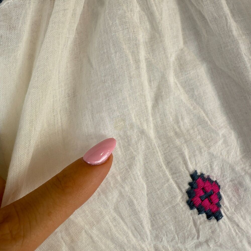 Raj Ivory/Pink Embroidery Geometric Artisanal Maxi Long Sleeve Boho Dress Size L - Picture 9 of 10